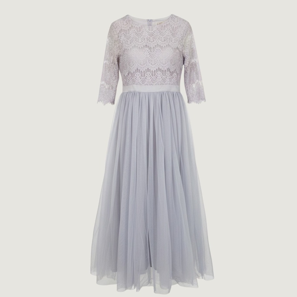 Dainty Jewells Lavender blue/Grey Lace Tulle Midi Dress Modest Formal XXXL